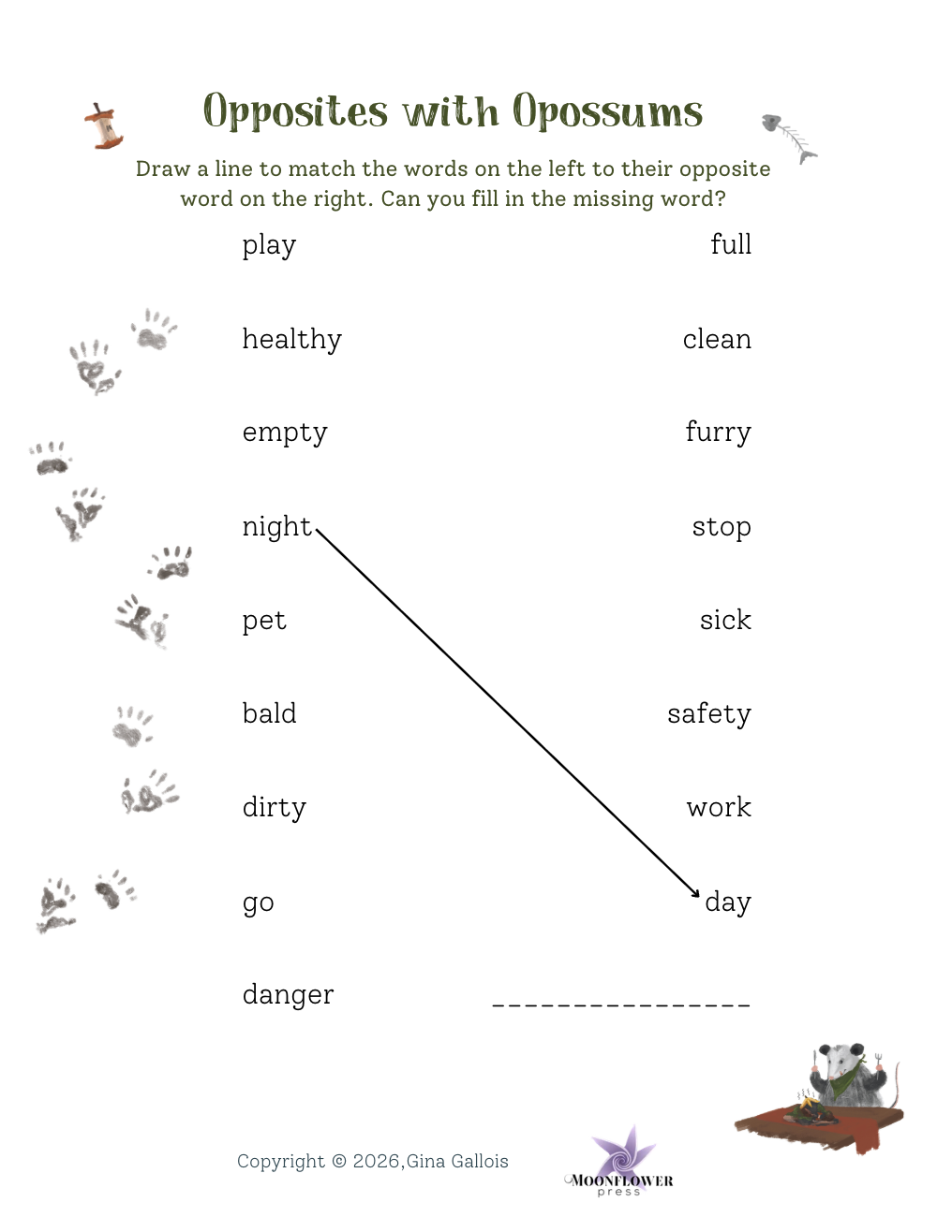Lesson Plan & Activities: Opossum Opposites