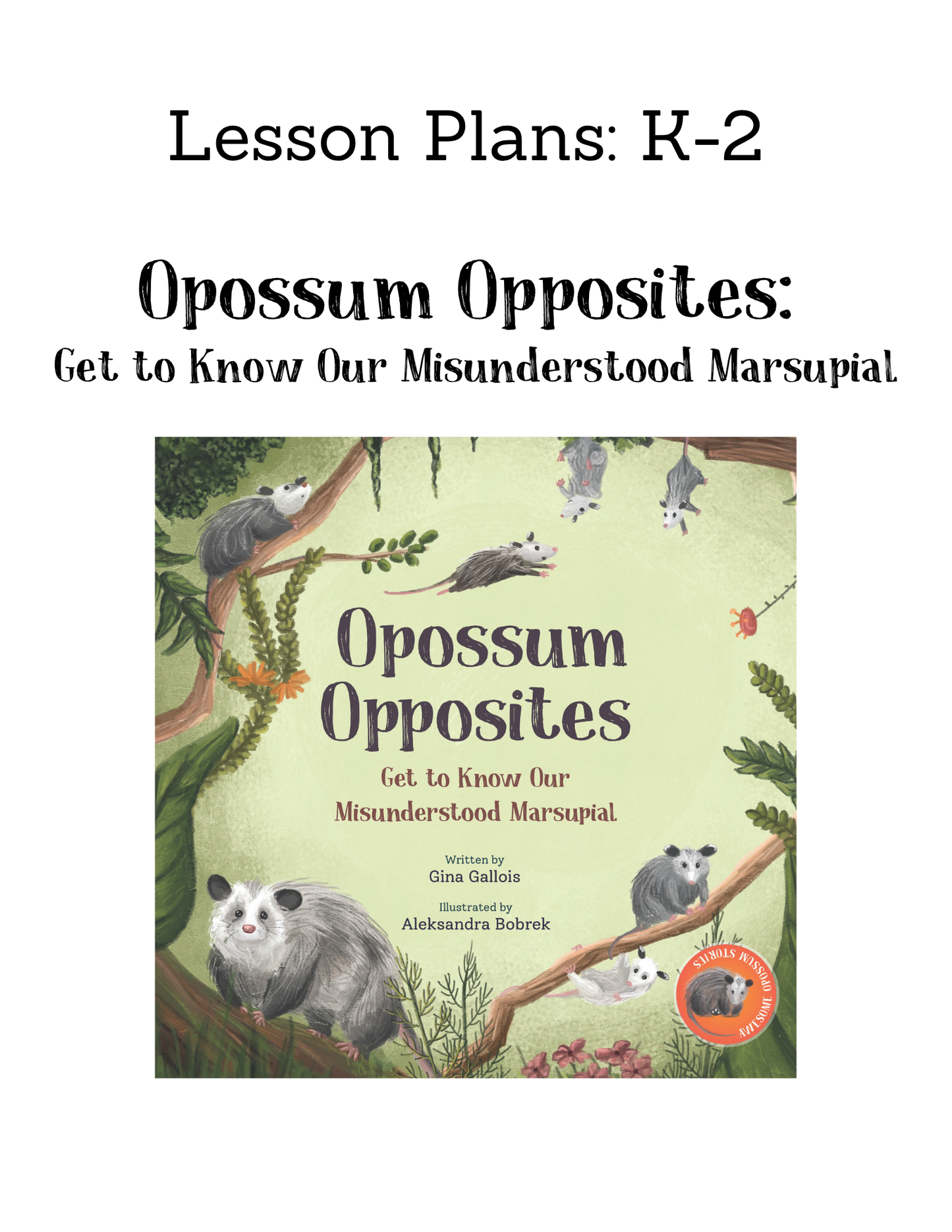 Lesson Plan & Activities: Opossum Opposites