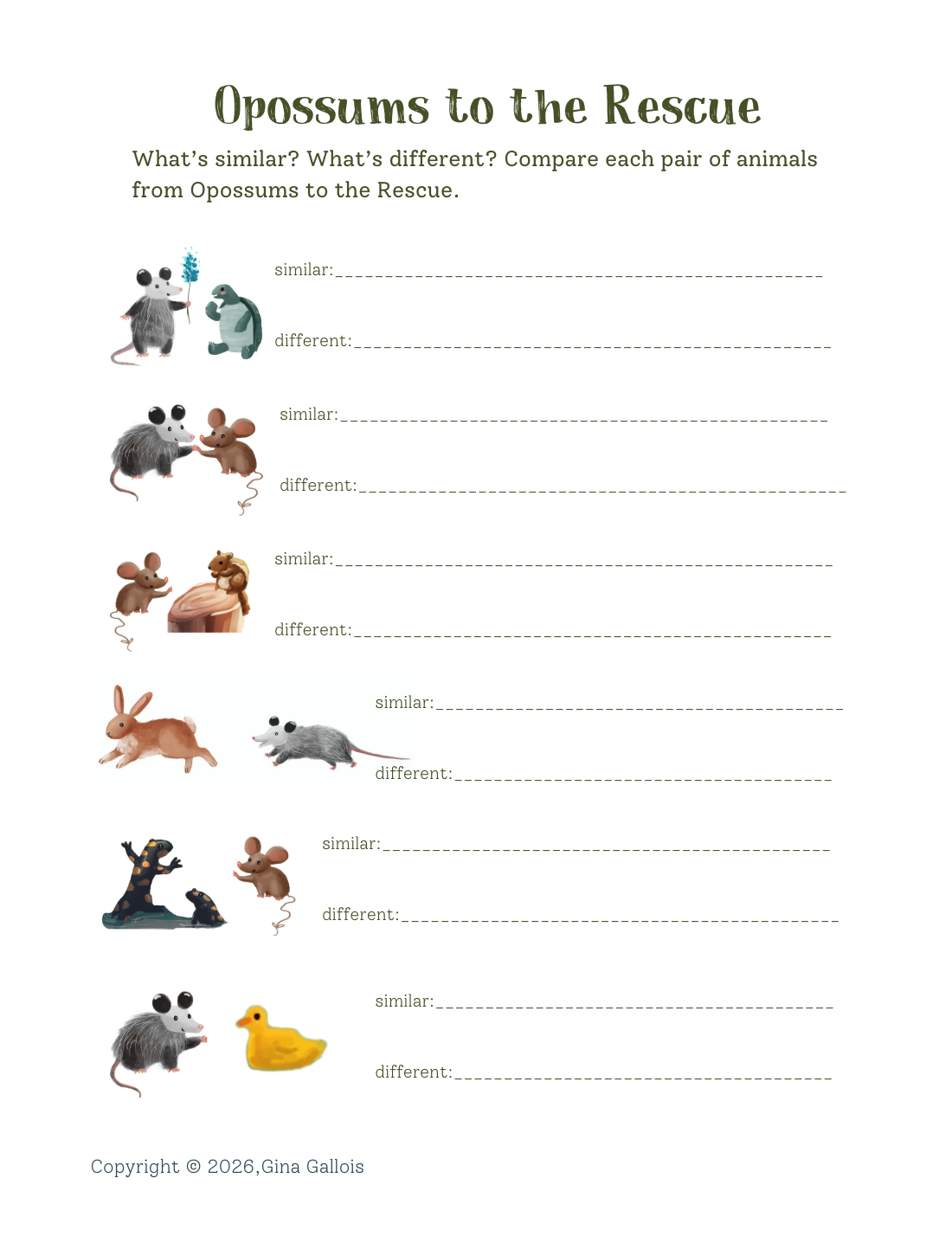 Lesson Plan & Printable Activities: Opossums to the Rescue