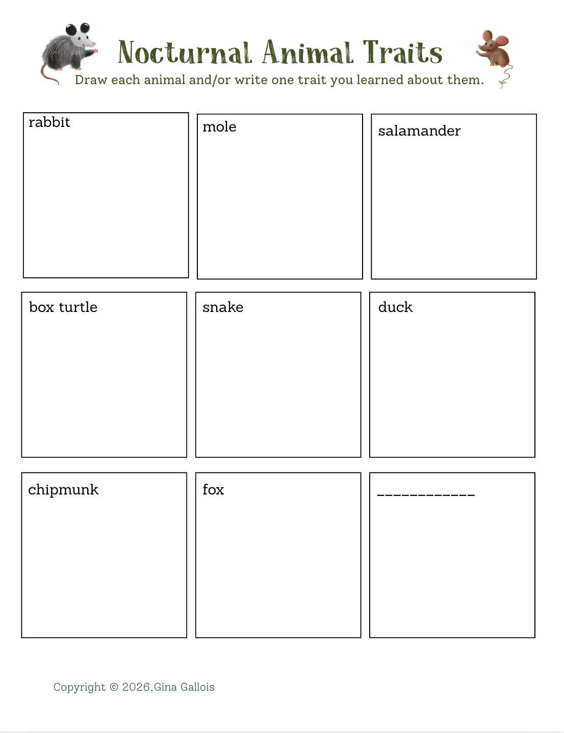 Lesson Plan & Printable Activities: Opossums to the Rescue